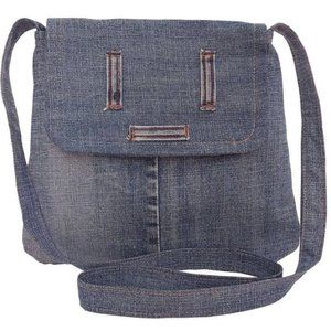 Blue Denim Crossbody Messenger Bag Pockets Lightweight One Of A Kind